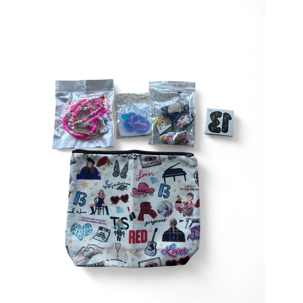 Taylor Swift Cosmetic Makeup Bag Bracelets Lover Earrings Tattoos Straw Toppers